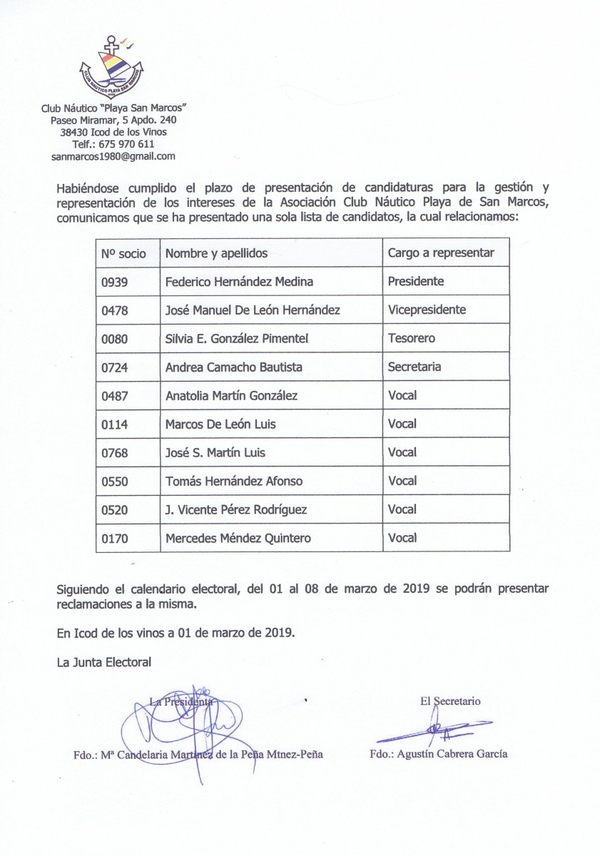 Candidatura Junta Directiva 2019
